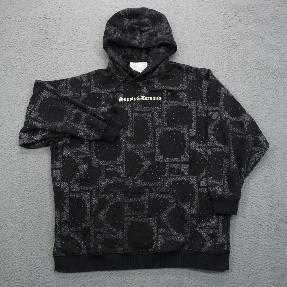 Supply & Demand NYC Hoodie Mens Medium Black Paisley Bandana Y2K SUPTW15462